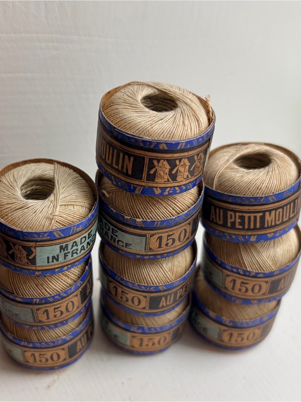 Antique French “Au Petit Moulin” Cotton Thread Balls Lot of 10 – Made in France